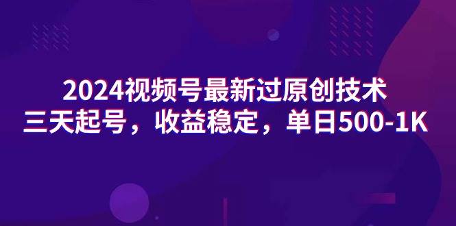 2024视频号最新过原创技术，三天起号，收益稳定，单日500-1K-辰阳网创