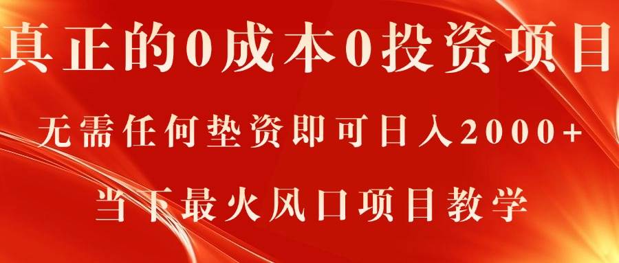 真正的0成本0投资项目，无需任何垫资即可日入2000+，当下最火风口项目教学-辰阳网创