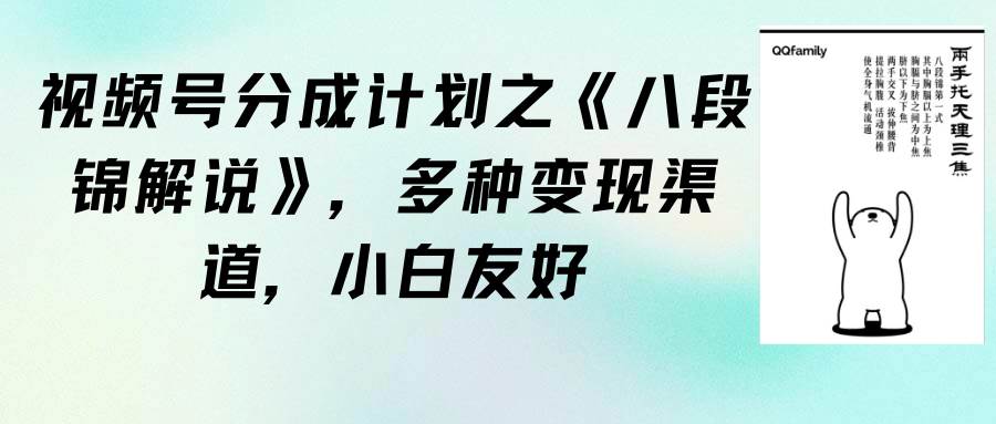 视频号分成计划之《八段锦解说》，多种变现渠道，小白友好（教程+素材）-辰阳网创