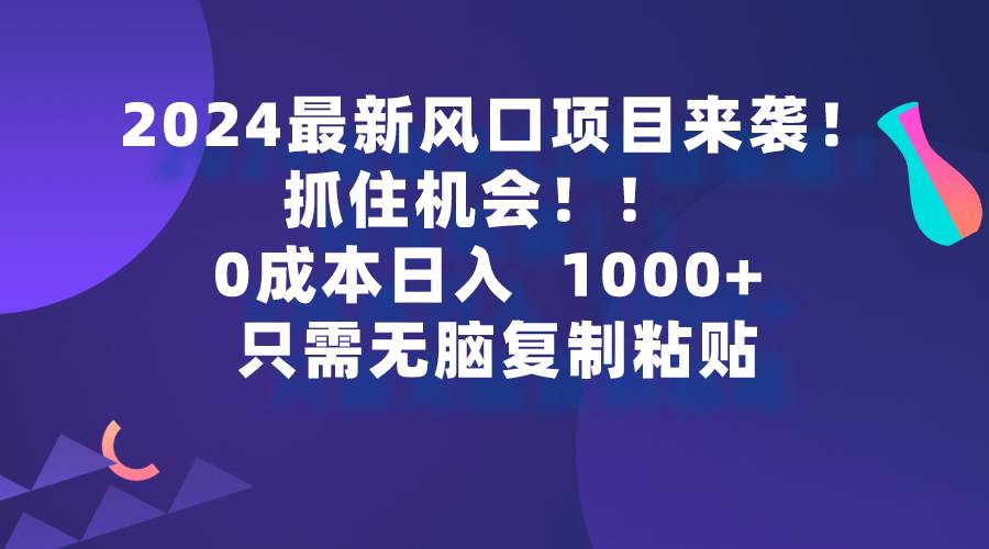 2024最新风口项目来袭，抓住机会，0成本一部手机日入1000+，只需无脑复…-辰阳网创