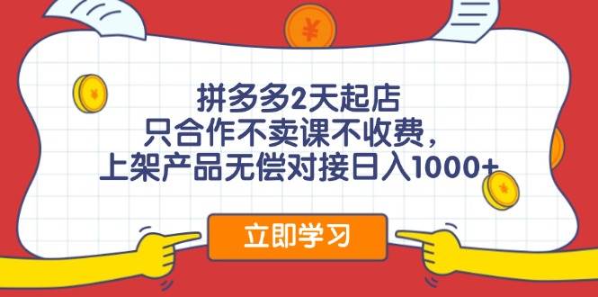 拼多多2天起店，只合作不卖课不收费，上架产品无偿对接日入1000+-辰阳网创