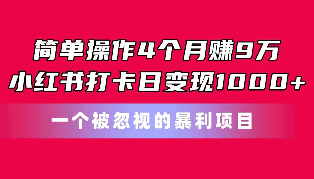 简单操作4个月赚9万！小红书打卡日变现1000+！一个被忽视的暴力项目-辰阳网创