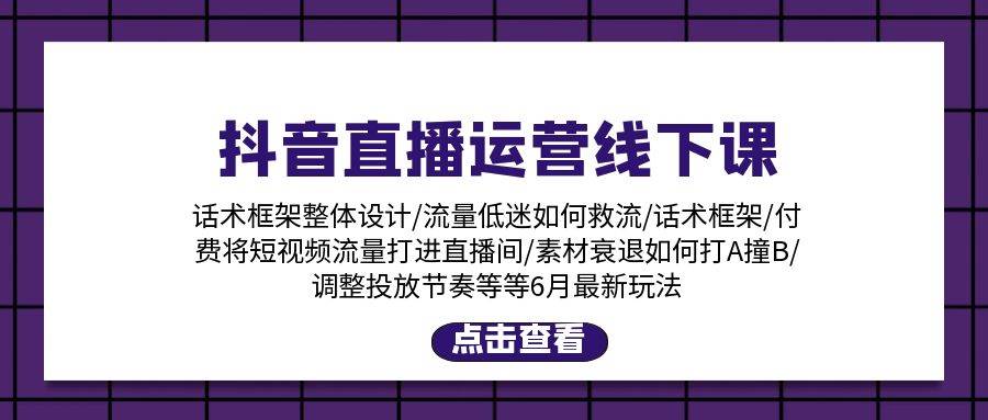 抖音直播运营线下课：话术框架/付费流量直播间/素材A撞B/等6月新玩法-辰阳网创