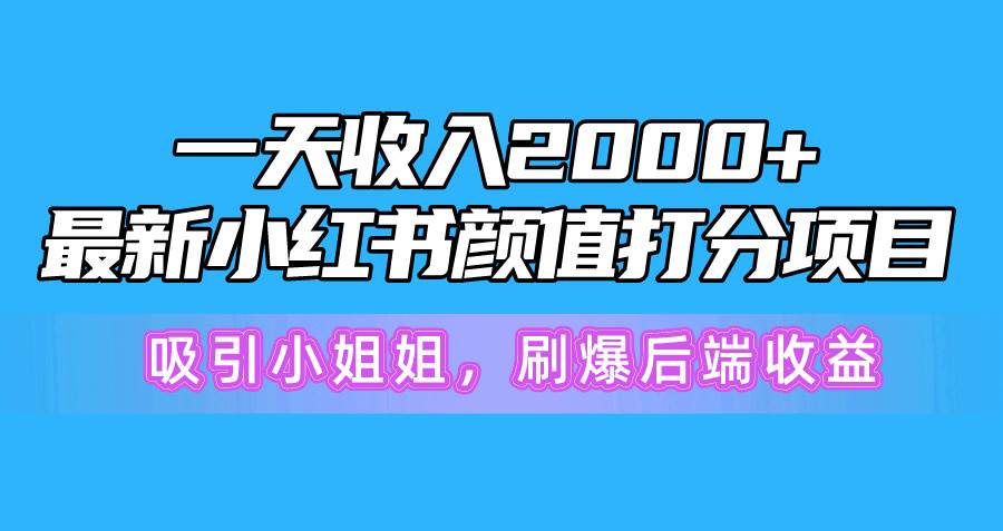 一天收入2000+，最新小红书颜值打分项目，吸引小姐姐，刷爆后端收益-辰阳网创