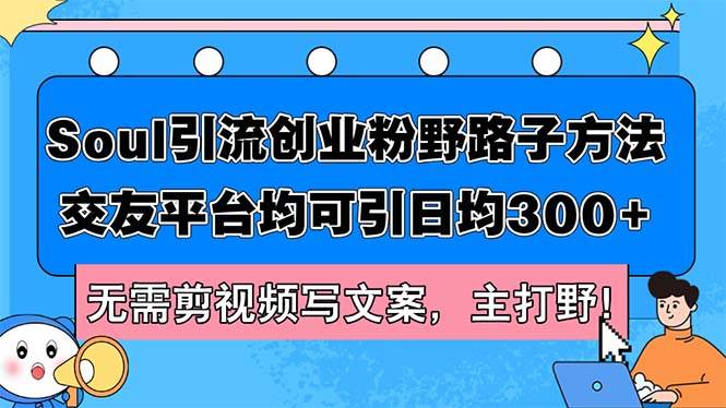 Soul引流创业粉野路子方法，交友平台均可引日均300+，无需剪视频写文案…-辰阳网创