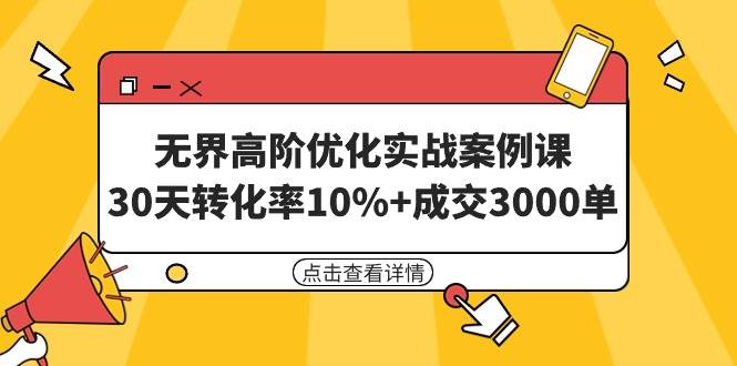 无界高阶优化实战案例课，30天转化率10%+成交3000单（8节课）-辰阳网创