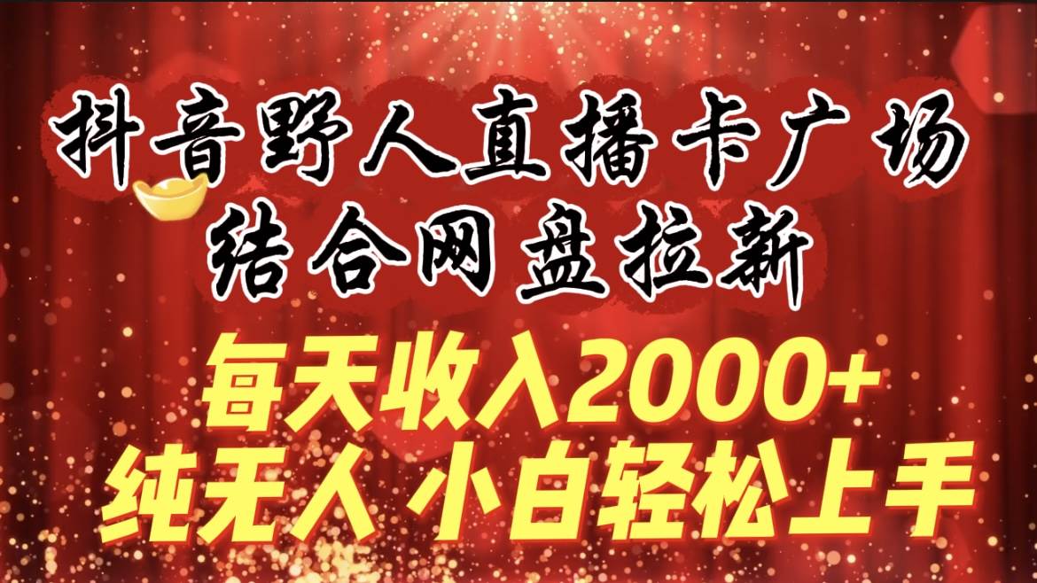 每天收入2000+，抖音野人直播卡广场，结合网盘拉新，纯无人，小白轻松上手-辰阳网创