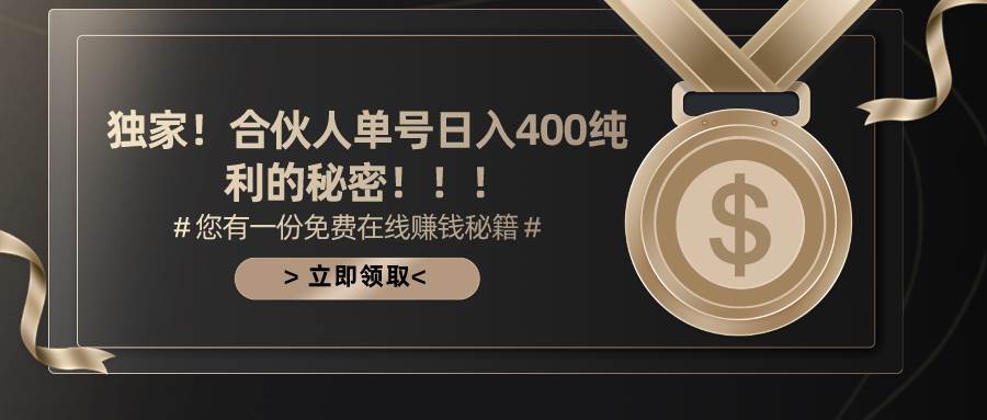 合伙人广告撸金最新玩法，每天单号400纯利-辰阳网创