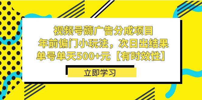 视频号薅广告分成项目，年前偏门小玩法，次日出结果，单号单天500+元【有时效性】-辰阳网创