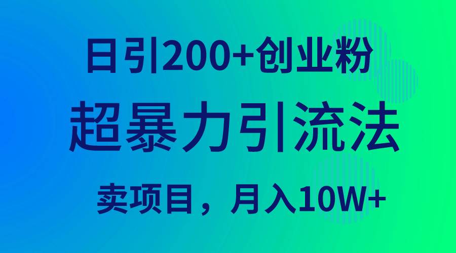 超暴力引流法，日引200+创业粉，卖项目月入10W+-辰阳网创