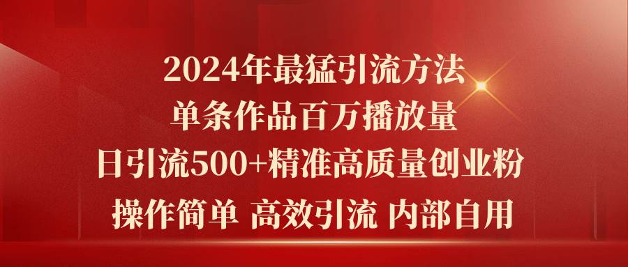 2024年最猛暴力引流方法，单条作品百万播放 单日引流500+高质量精准创业粉-辰阳网创