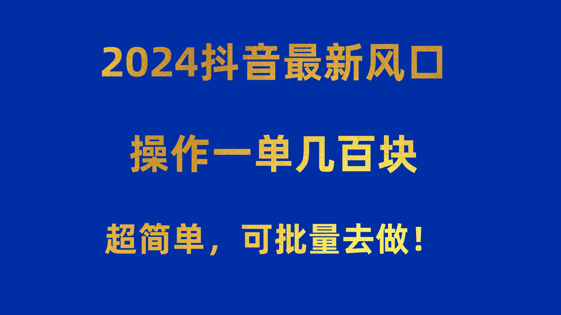 2024抖音最新风口！操作一单几百块！超简单，可批量去做！！！-辰阳网创