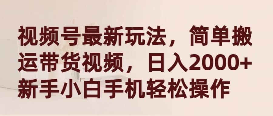 视频号最新玩法，简单搬运带货视频，日入2000+，新手小白手机轻松操作-辰阳网创