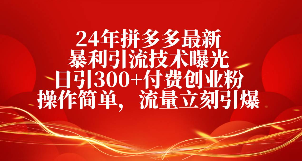 24年拼多多最新暴利引流技术曝光，日引300+付费创业粉，操作简单，流量…-辰阳网创