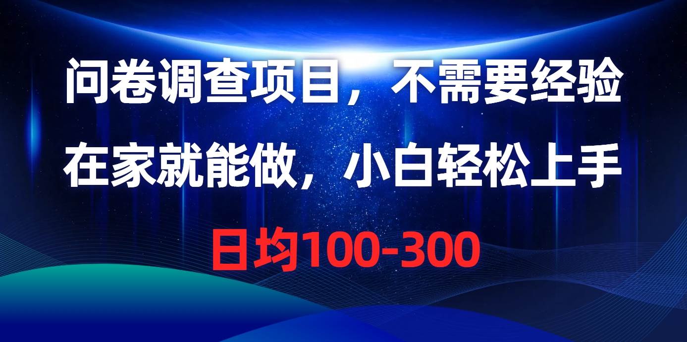 问卷调查项目，不需要经验，在家就能做，小白轻松上手，日均100-300-辰阳网创